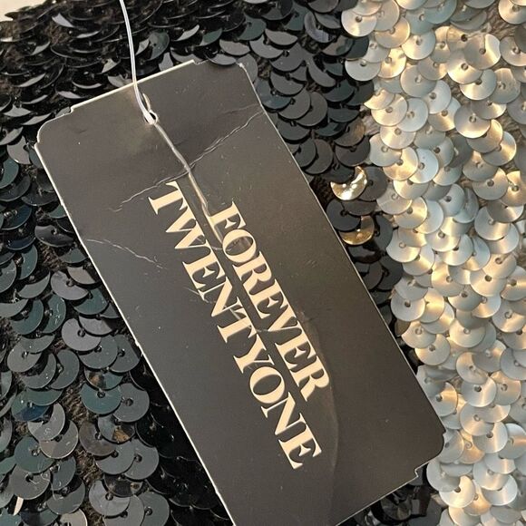 Forever 21 Striped Sequin Bandeau Tube Top Black Silver Strapless S - Picture 5 of 5